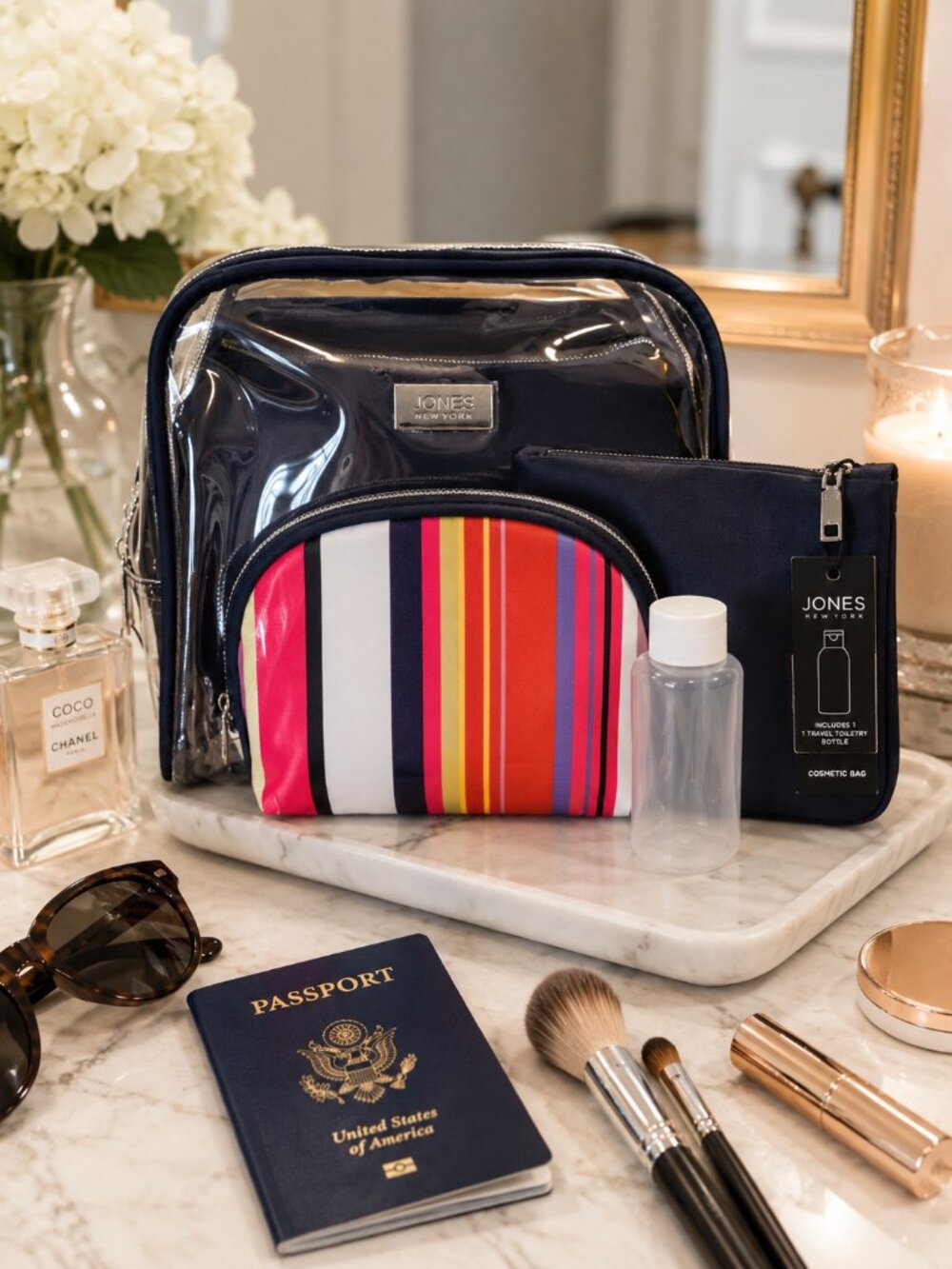 Jones New York 4-Piece Travel Cosmetic Bag Clear TSA Toiletry Makeup Organizer